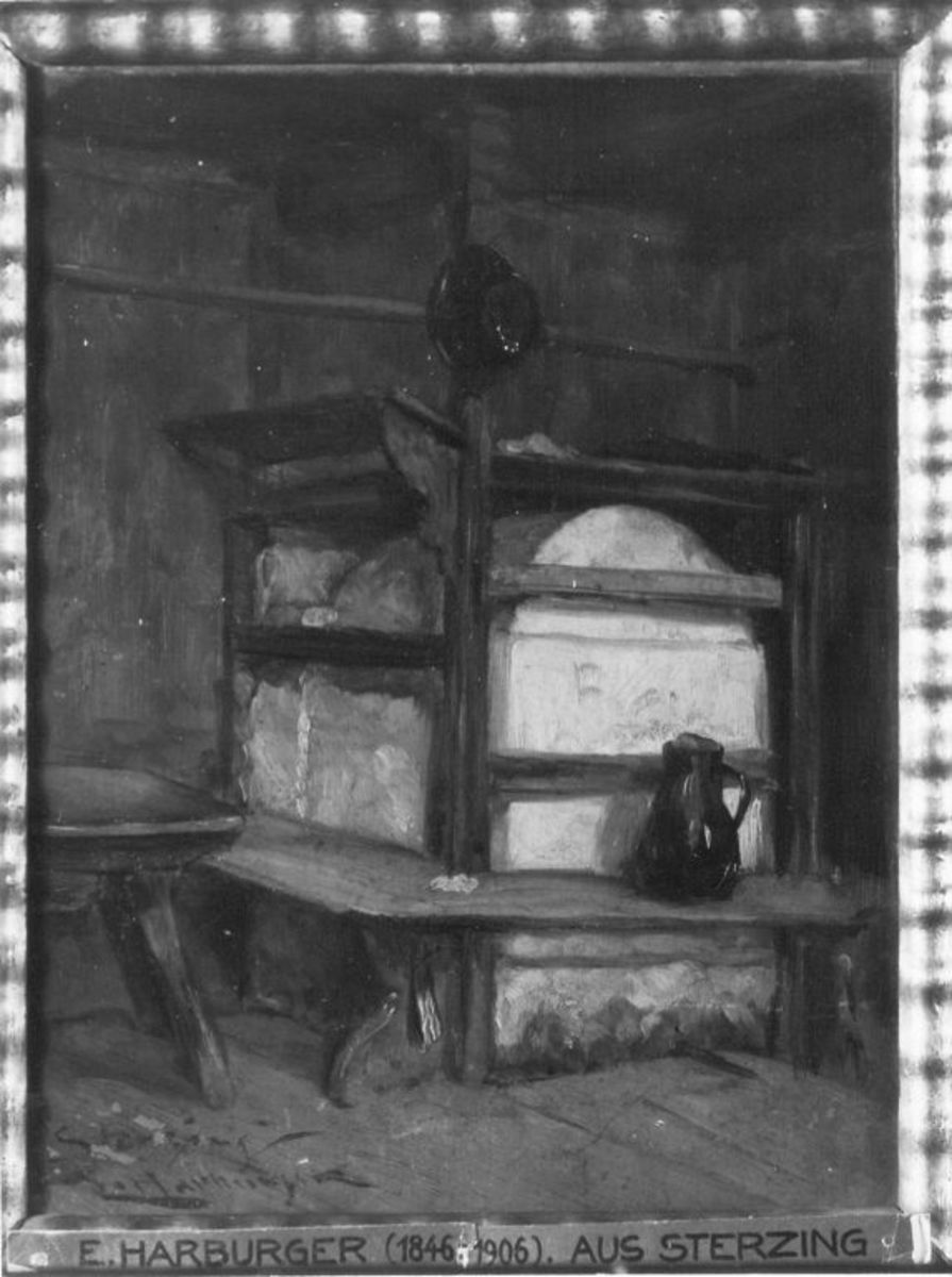 Edmund Harburger | Interieurstudie aus Sterzing | Displayed motifs: Window, Furniture, Human hair, Table, Door, 