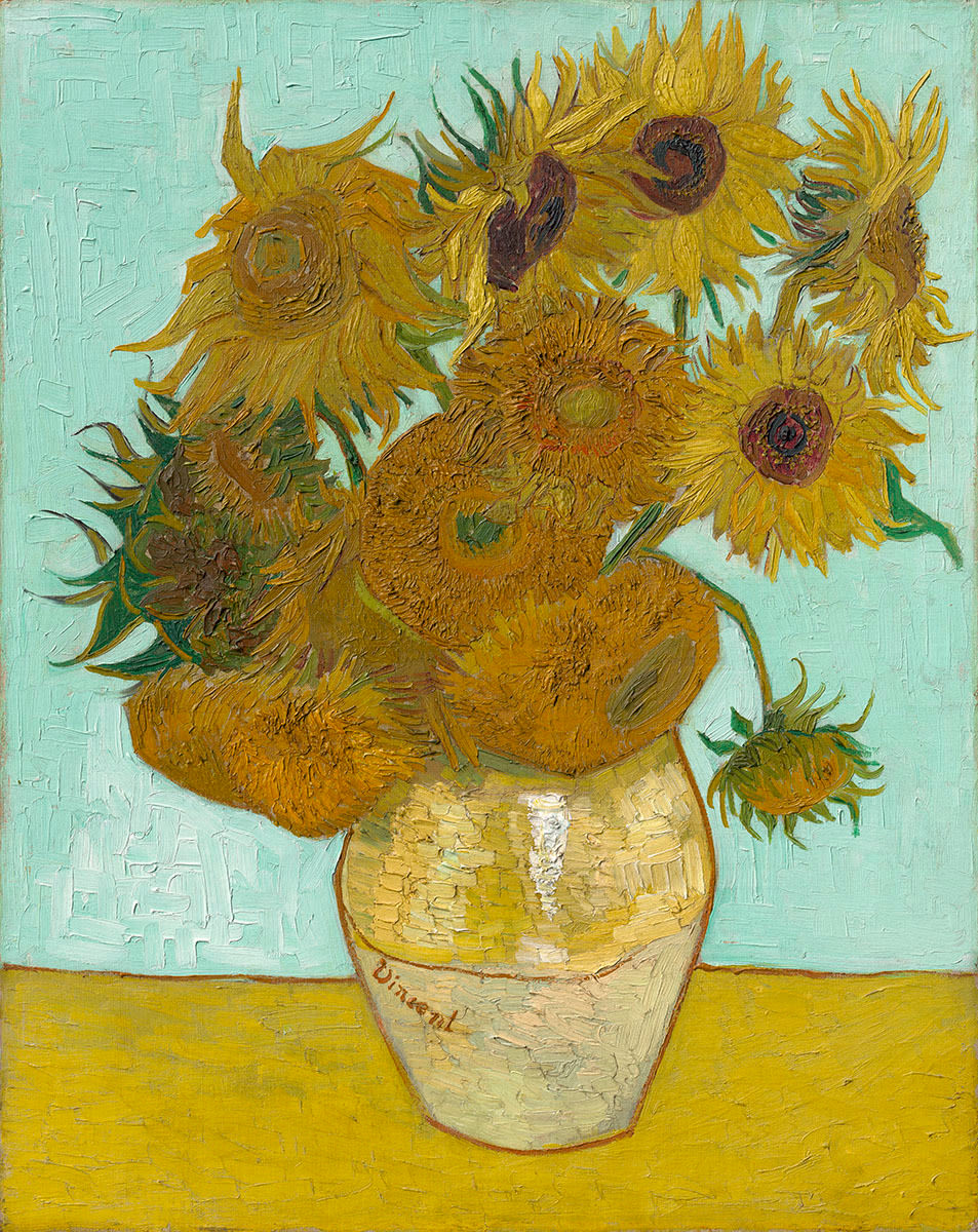 Vincent van Gogh | Sonnenblumen | Displayed motifs: Coat of arms, Sunflower, Vase, Flower, Plant, 