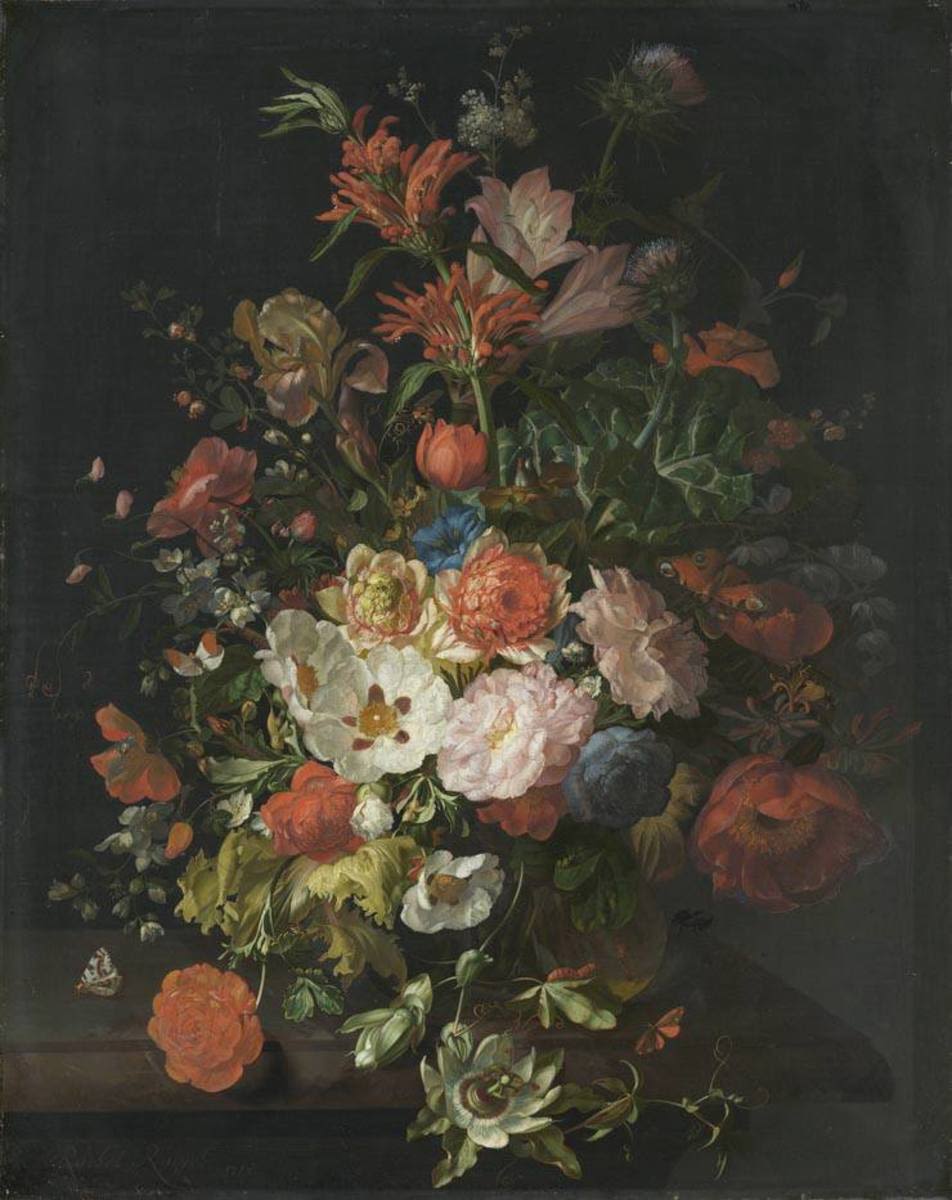 Rachel Ruysch | Blumenstrauß | Displayed motifs: Flower, Rose, Houseplant, Putto, Coat of arms, 