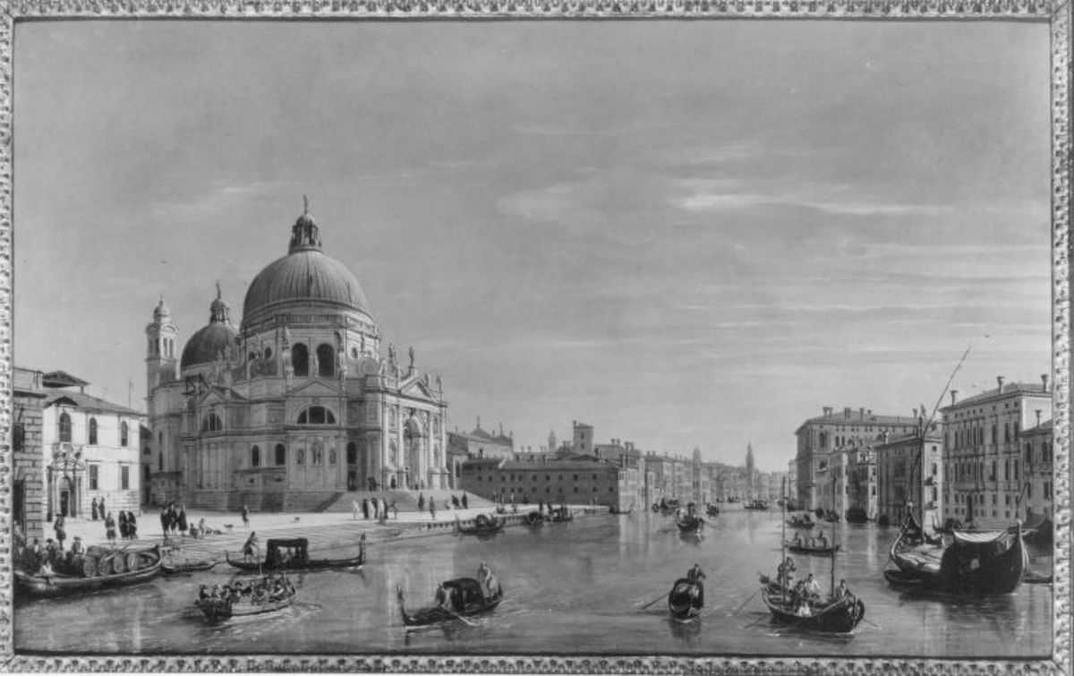 Gaspar Adriaensz van Wittel (Gaspare Vanvitelli) | Blick auf Santa Maria della Salute | Displayed motifs: Boat, Building, Vehicle, House, 