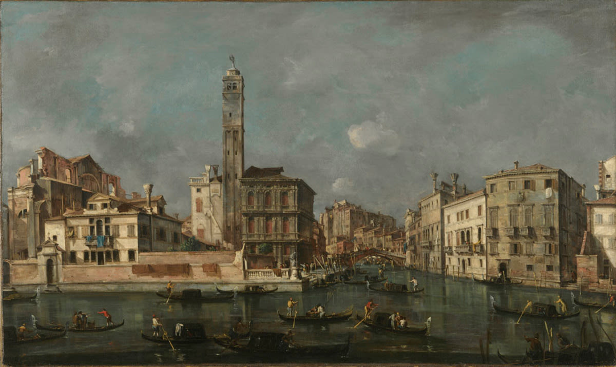 Francesco Guardi | Canal Grande bei San Geremia | Displayed motifs: Boat, Building, Gondola, House, Tower, 