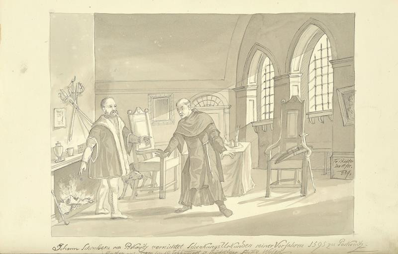 Richter, František (Franz) | Jan Šembera z Boskovic | Displayed motifs: Clothing, Furniture, Window, Chair, Man, Latin cross, Person, 