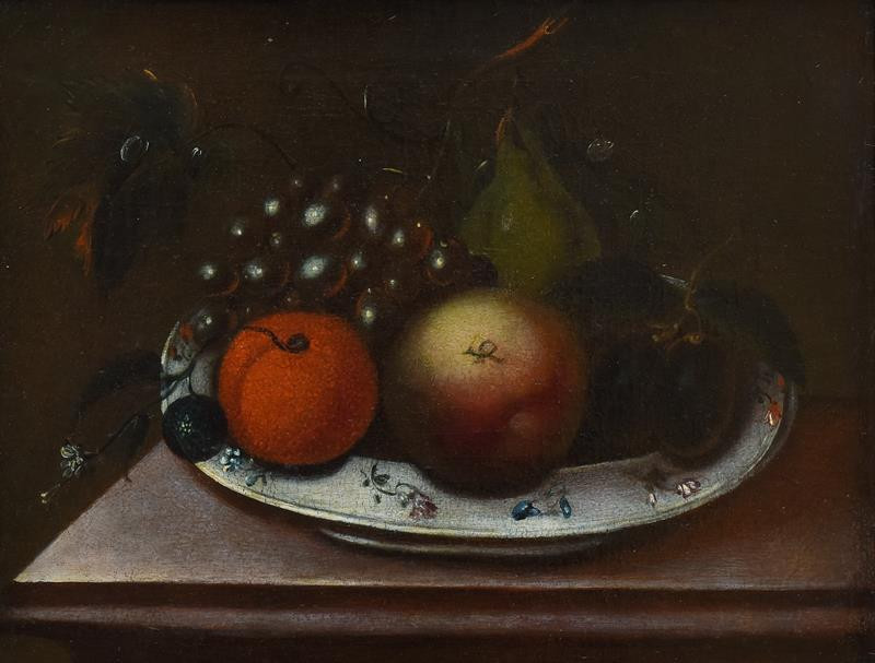 Covyn, Reynier | Zátiší s ovocem | Displayed motifs: Apple, Orange, White dove, Fish, Fruit, Grapefruit, 