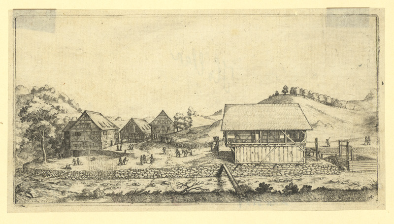 Hollar, Václav | Vodní mlýn v krajině | Displayed motifs: House, Tree, 