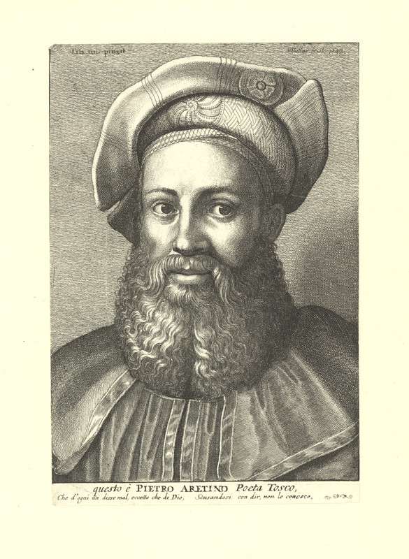 Hollar, Václav | Pietro Aretino, podle Tiziana  | Displayed motifs: Human face, Halo, Clothing, Human beard, Man, Hat, 