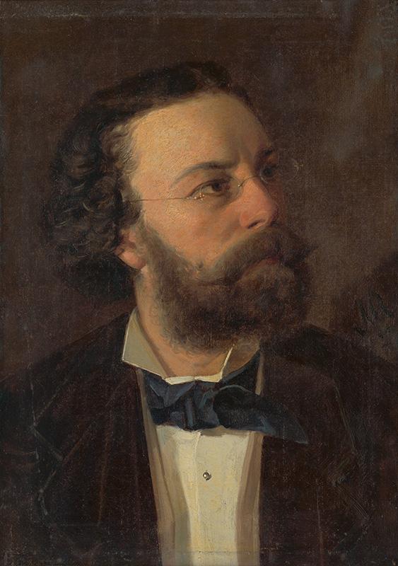 Richter, Zigmund | Portrét muža v okuliaroch | Displayed motifs: Man, Human face, Clothing, Human beard, Tie, Halo, Human nose, 