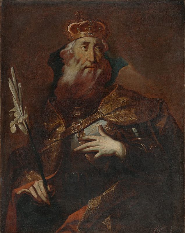 Palko, Franz Anton | Svätý Štefan kráľ | Displayed motifs: Human face, Latin cross, Crown, Clothing, Person, Man, White dove, 