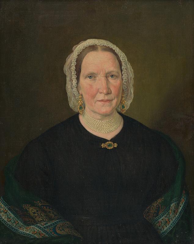 Höfel, Johann Nepomuk | Portrét ženy v čiernych šatách | Displayed motifs: Human face, Woman, Clothing, Necklace, Fashion accessory, 