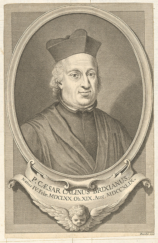 Zucchi, Francesco | Portrét Calinusa Brixianusa | Displayed motifs: Human face, Man, Clothing, Person, Hat, White dove, Angel, 