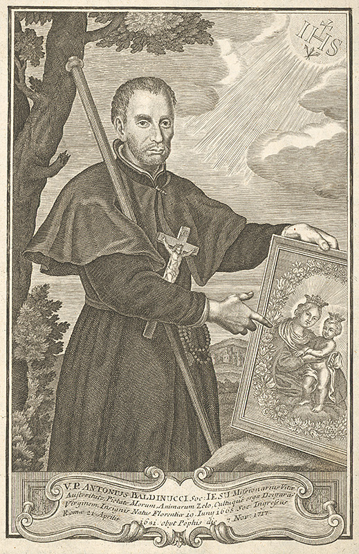 Stredoeurópsky grafik z 18. storočia | Blahoslavený Antonio Baldinucci | Displayed motifs: Latin cross, Clothing, Human face, Man, Person, 