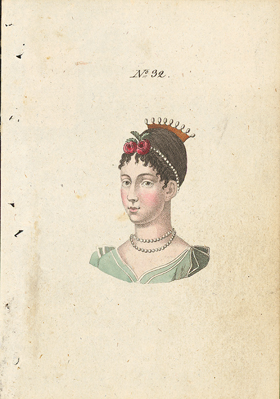 Stredoeurópsky grafik z 19. storočia | Ilustrácia ku knihe Die Kunst in der Liebe und Freundschaft | Displayed motifs: Human face, Woman, Fashion accessory, Clothing, Human head, 