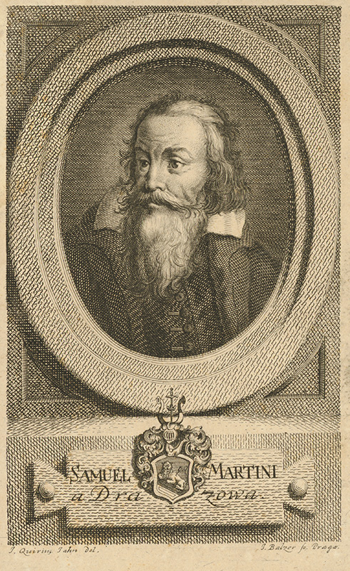 Jahn, Jan Jakub Quirin, Balzer, Jan Jiří | Portrét Samuela Martiniho | Displayed motifs: Coat of arms, Human face, Man, Human head, Clothing, Human beard, 