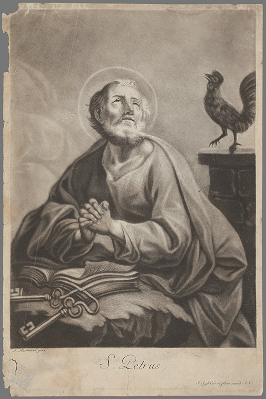 Hartmann, Joseph | Sv. Peter | Displayed motifs: Halo, Chicken, Human face, White dove, Man, Clothing, 