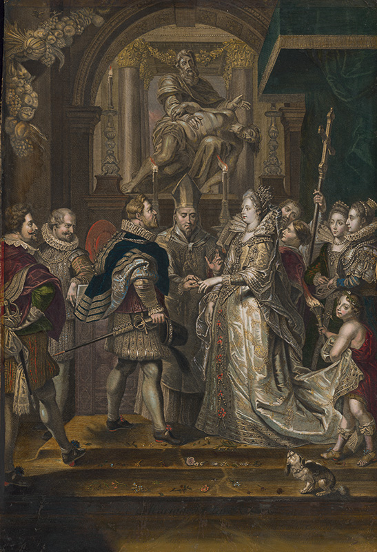 Rubens, Peter Paul, Trouvain, Antoine, Nattier, Jean Marc | Svadba Márie de Medici per procuram s Henrichom IV. | Displayed motifs: Miter, Veil, Clothing, Footwear, Man, Person, Woman, 