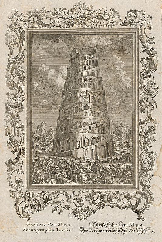 Stredoeurópsky grafik z 18. storočia | Babylonská veža | Displayed motifs: Tower, 