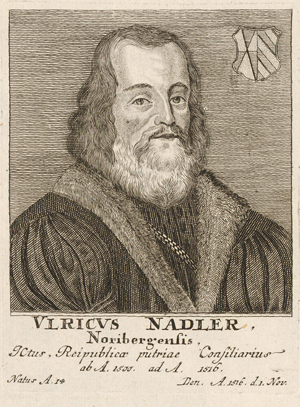 Stredoeurópsky maliar | Portrét V. Nadlera | Displayed motifs: Coat of arms, Human face, Man, Clothing, Human beard, 