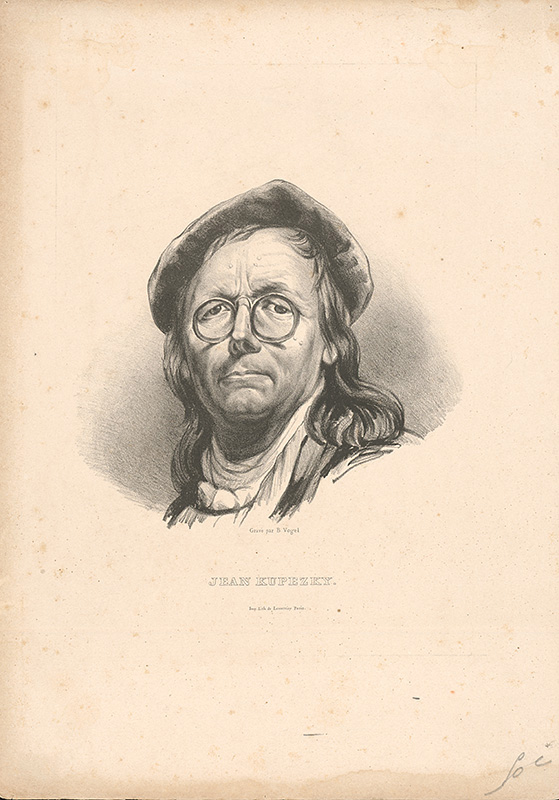 Vogel, Bernhard, Kupecký, Ján, Lemercier | Autoportrét Jána Kupeckého | Displayed motifs: Human face, Man, Glasses, Halo, Clothing, 