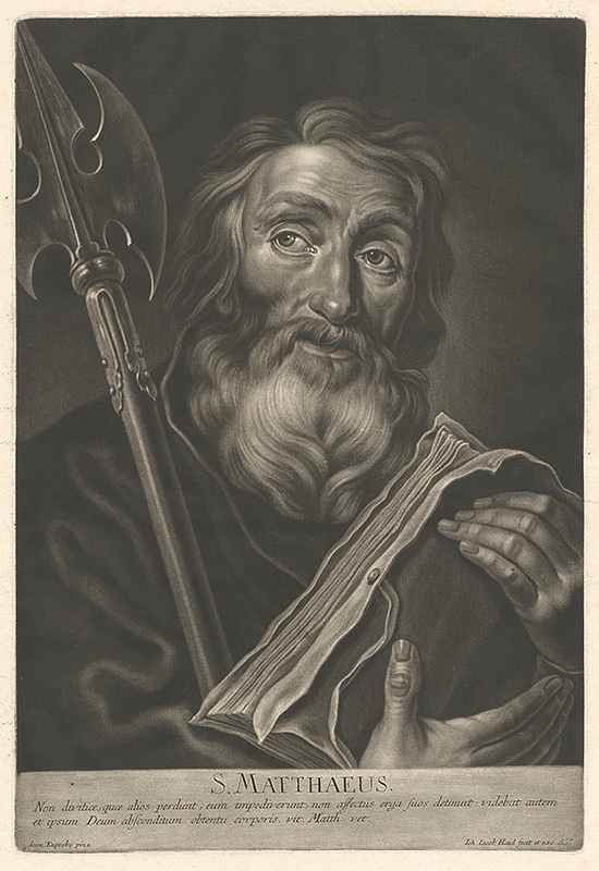 Haid, Johann Jacob, Kupecký, Ján | Svätý Matúš | Displayed motifs: Human face, Clothing, Man, Human beard, Coat of arms, Person, 