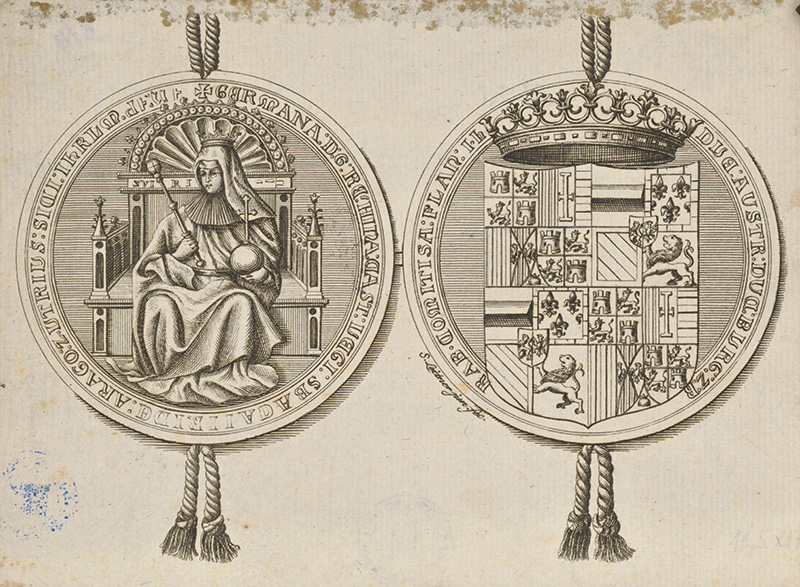 Leitner, Johann Sebastian | Pečate | Displayed motifs: Coat of arms, Veil, Clothing, Mammal, Person, Human face, 