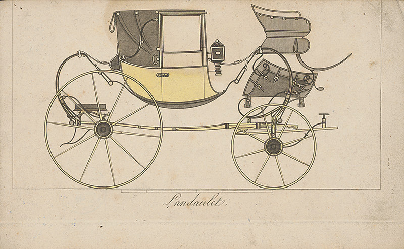 Stredoeurópsky grafik z 19. storočia | Koč-landaulet | Displayed motifs: Coat of arms, Wheel, Cart, 