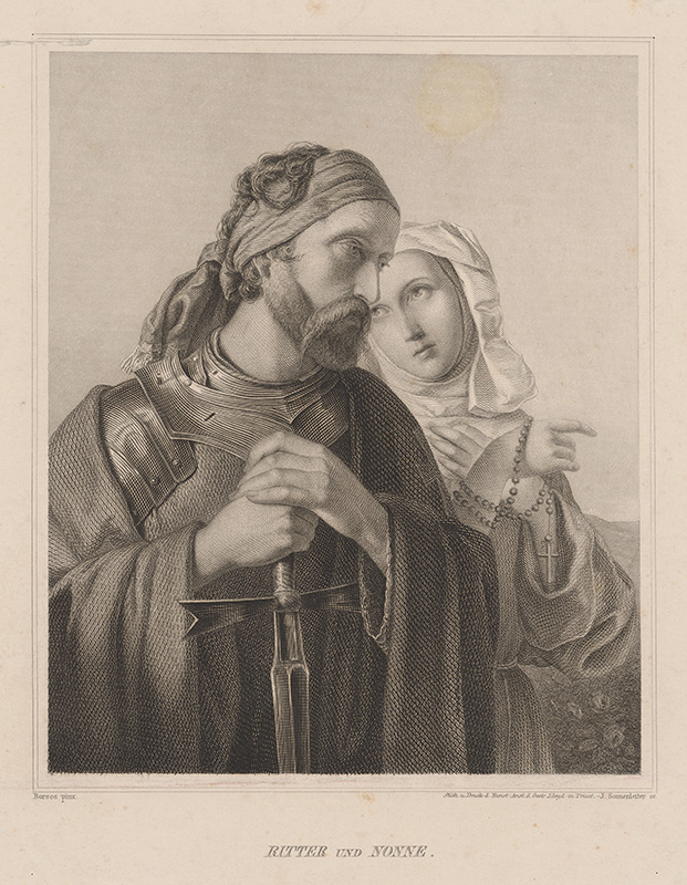 Sonnenleiter, Johannes, Borsos, József | Rytier a mníška | Displayed motifs: Human face, Veil, Man, Woman, Clothing, 