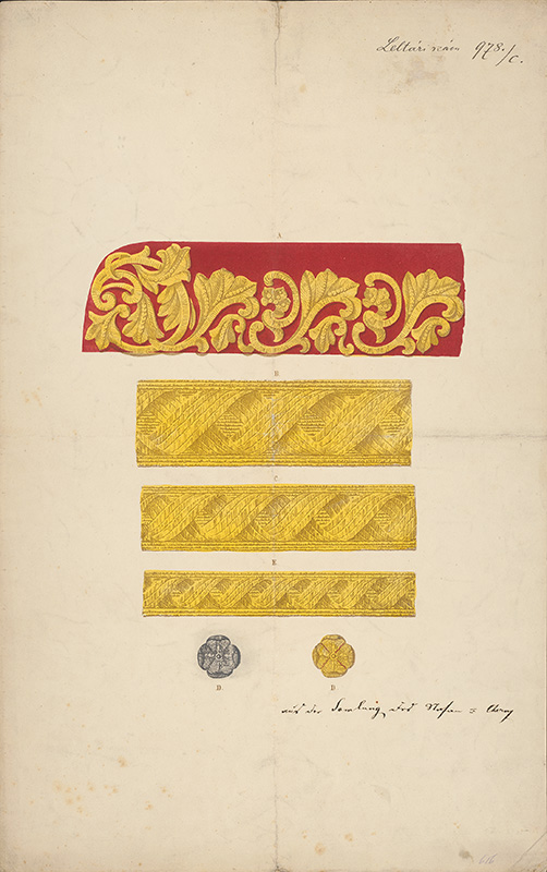 Nemecký grafik z 19. storočia | Návrh na epolety | Displayed motifs: Nail, Stairs, 