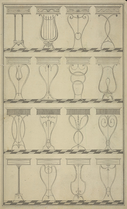 Stredoeurópsky grafik z 18. storočia | Nákres stolíkov | Displayed motifs: Furniture, Table, 