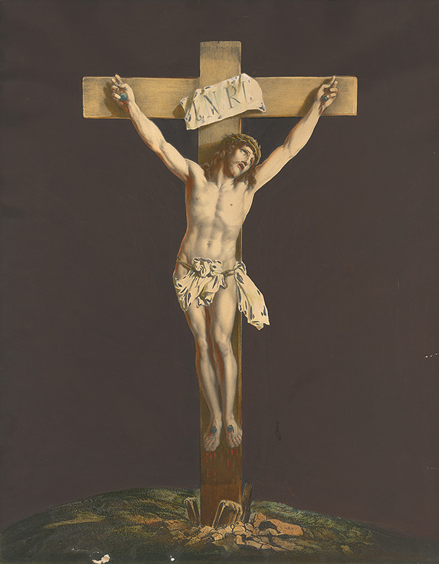 Stredoeurópsky grafik z 2. polovice 19. storočia | Ukrižovaný | Displayed motifs: Thorn crown, Wound, Crucifixion, Man, Clothing, Person, Human face, 