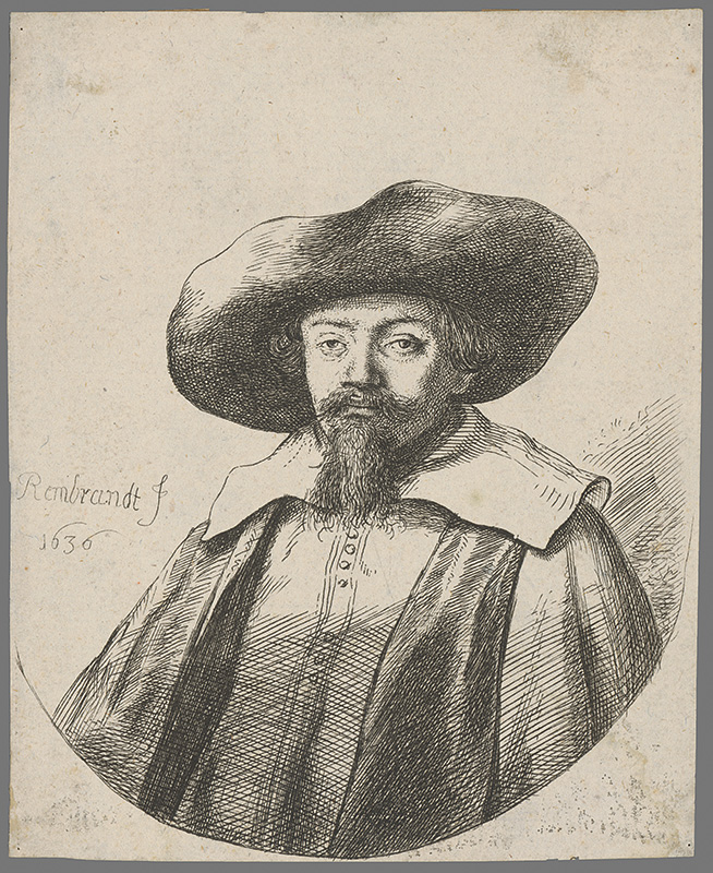 Rembrandt van Rijn | Menasseh Ben Israel | Displayed motifs: Human face, Halo, Man, Clothing, Hat, Sun hat, 