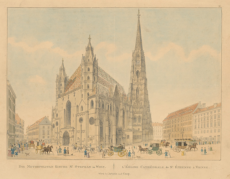 Stredoeurópsky grafik z 1. polovice 19. storočia | Kostol sv.Štefana vo Viedni | Displayed motifs: Tower, Building, 
