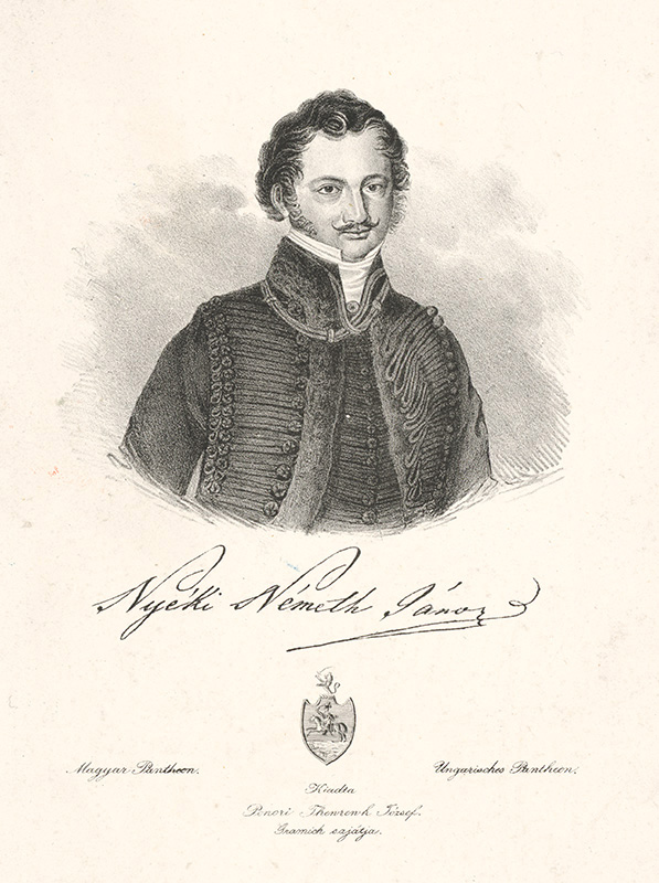 Stredoeurópsky grafik z 19. storočia | Portrét Jánoša Németha Nyékiho | Displayed motifs: Coat of arms, Human face, Man, Clothing, 