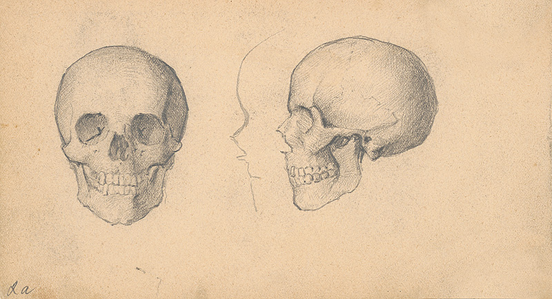 Rigele, Alojz | List zo skicára č.2a | Displayed motifs: Skull, Coat of arms, 