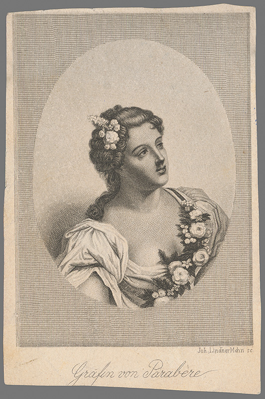 Lindner, Johann | Portrét grófky de Parabére | Displayed motifs: Human face, Woman, Flower, Clothing, Dress, 