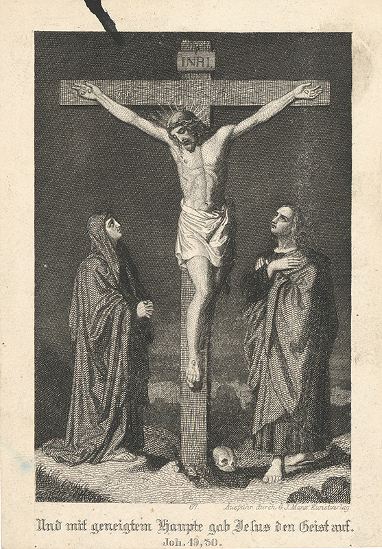 Stredoeurópsky autor z 19. storočia | Kristus na kríži | Displayed motifs: Wound, Crucifixion, Clothing, Veil, Halo, Thorn crown, Man, 