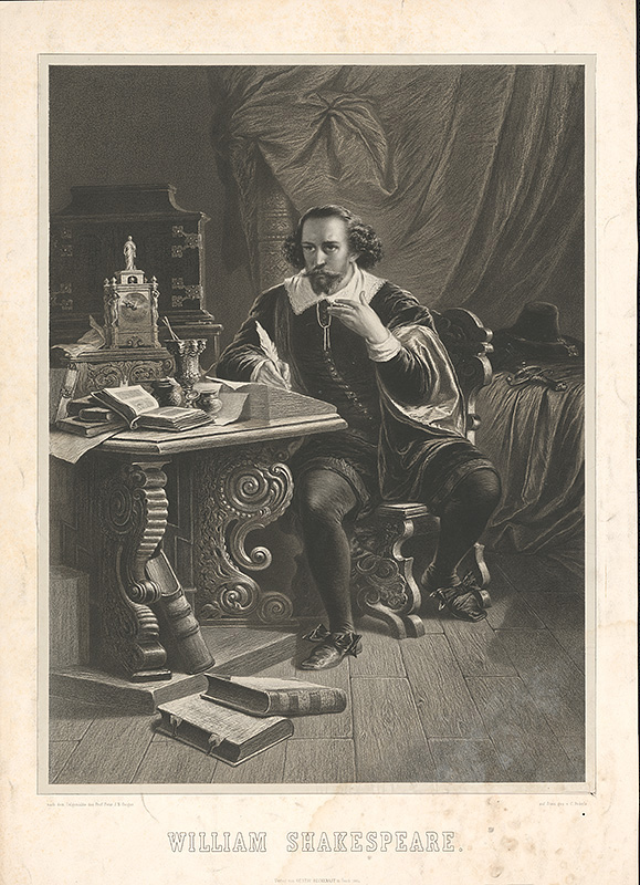 Geiger, Peter Johann Nepomuk | William Shakespeare | Displayed motifs: Man, Table, Clothing, Footwear, Human face, 