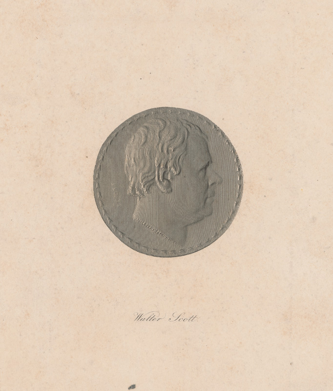 Stredoeurópsky grafik | Medailón s portrétom Waltera Scotta | Displayed motifs: Coin, Coat of arms, 