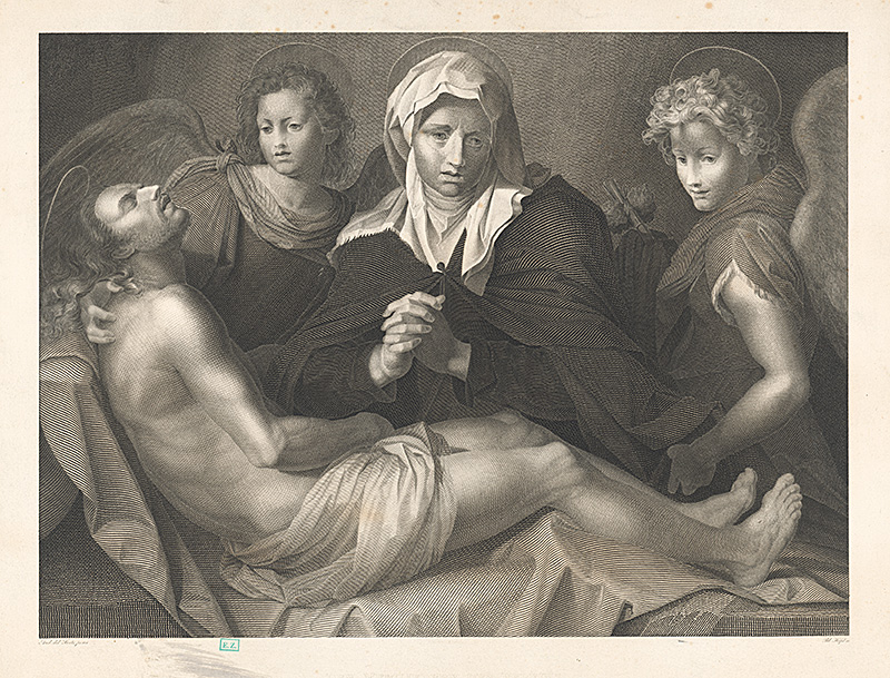 Höfel, Blasius, Sarto, Andrea del | Pieta | Displayed motifs: Halo, Veil, Human face, Woman, Girl, Angel, Putto, 