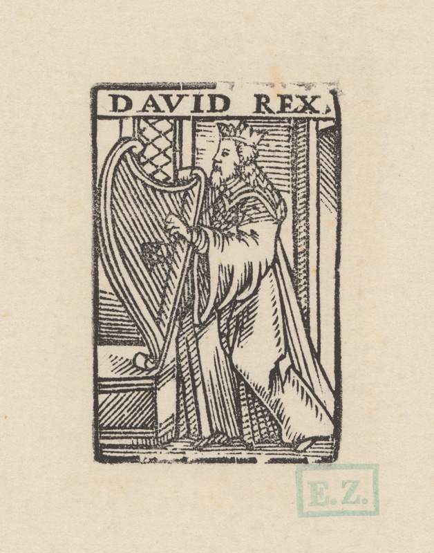 Remeselný grafik | Kráľ Dávid | Displayed motifs: Harp, Clothing, Person, Human face, Woman, 