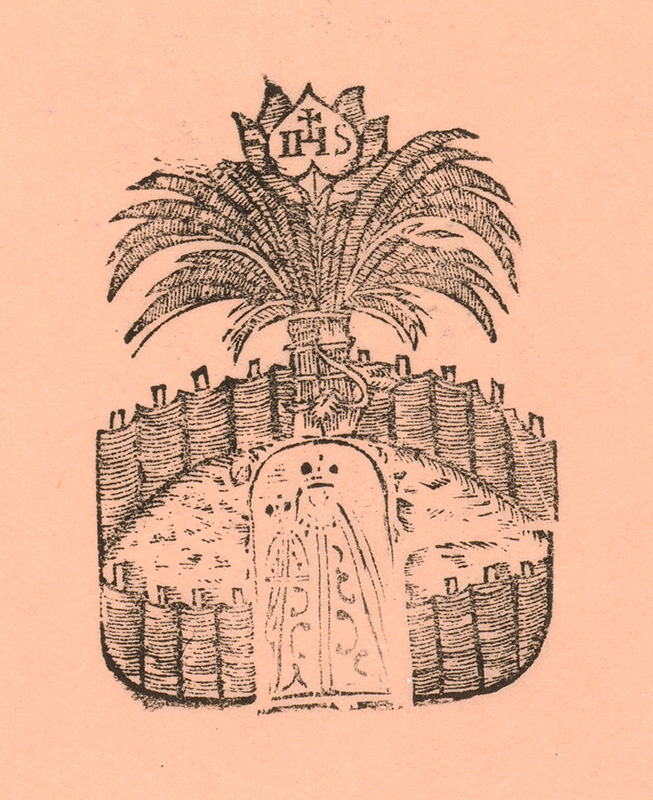Moravský grafik zo začiatku 19. storočia | Záhrada so stromom života | Displayed motifs: Coat of arms, Palm tree, Tree, 