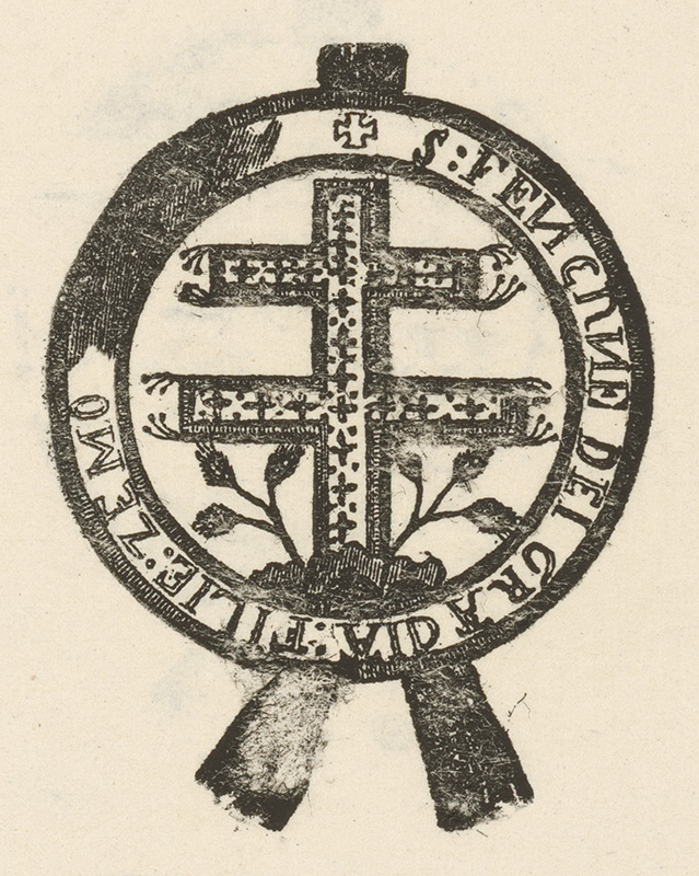 Slovenský grafik z prelomu 17. - 18. storočia | Kríž v kruhopise | Displayed motifs: Coat of arms, Clock, Wall clock, 