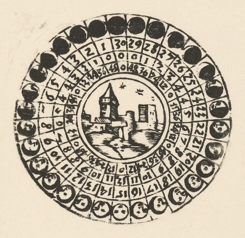 Nemecký grafik z 1. polovice 16. storočia | Kalendárový kruh | Displayed motifs: Plate, Coin, Platter, 