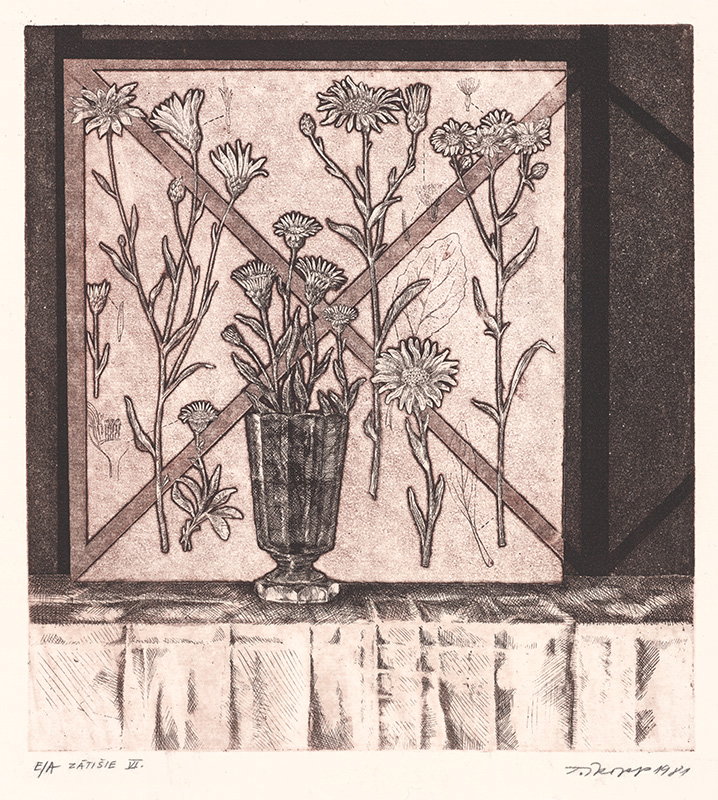 Tropp, Stanislav | Zátišie VI. | Displayed motifs: Flower, Vase, Coat of arms, Plant, Flowerpot, 