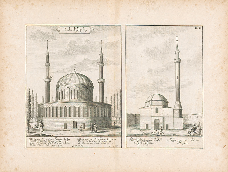 Fischer von Erlach, Johann Bernhard | Pohľad na dve arabské budovy  | Displayed motifs: Building, Tower, House, 
