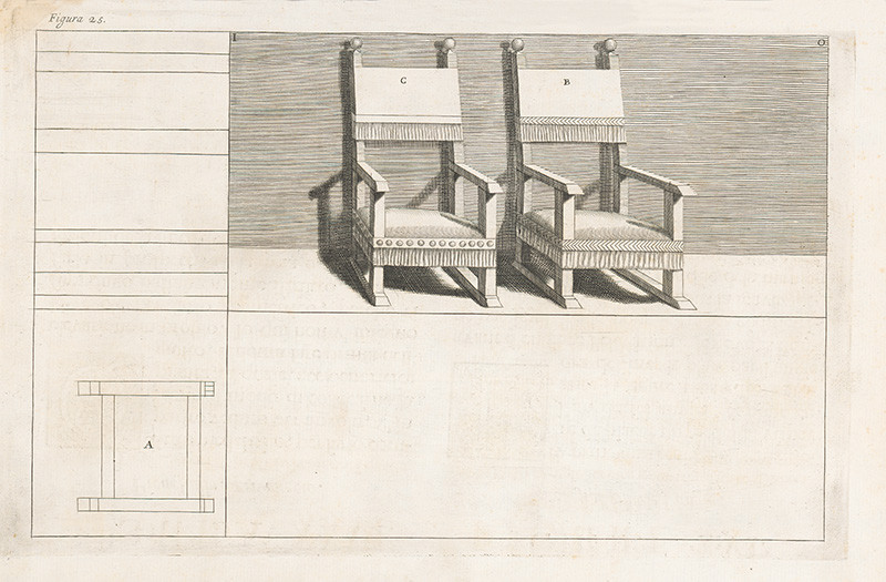 Pozzo, Andrea, Komarek, Giacomo Böemo | Fig.25. - Kreslá | Displayed motifs: Chair, Furniture, Coat of arms, 