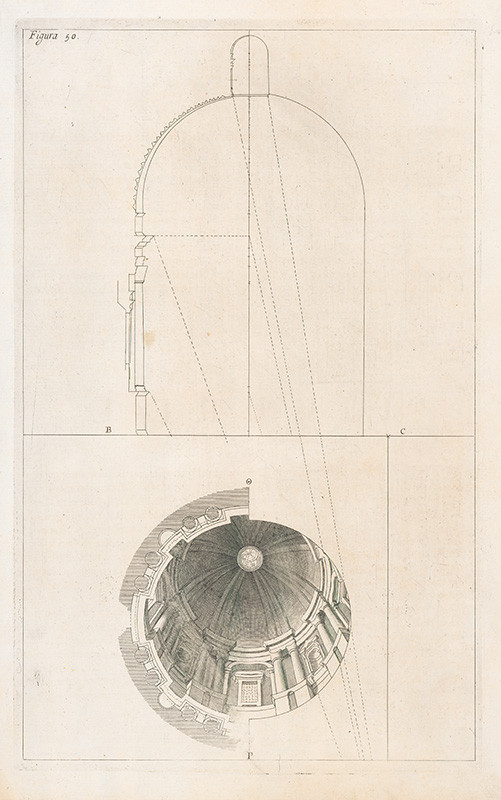 Pozzo, Andrea, Komarek, Giacomo Böemo | Fig.50. - Kupola v malom,zdola nahor | Displayed motifs: Umbrella, Wheel, Coat of arms, 