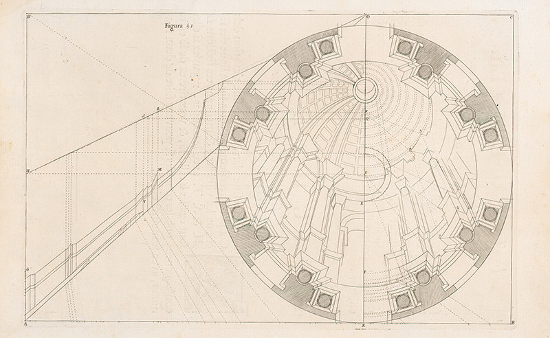 Pozzo, Andrea, Komarek, Giacomo Böemo | Fig.51. - Kupola budovy Collége Romain s predpismi prvého zväzku | Displayed motifs: Coat of arms, Wall clock, 