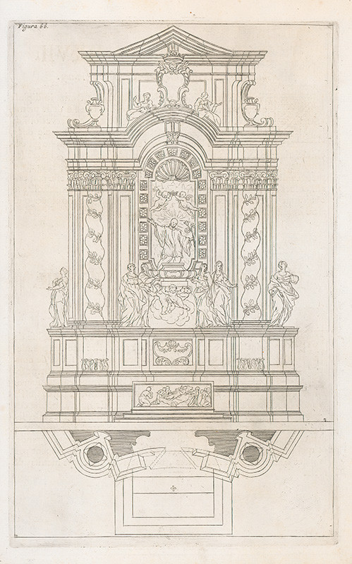 Pozzo, Andrea, Komarek, Giacomo Böemo | Fig.66. - Projekt a výška predošlého vyobrazenia | Displayed motifs: Furniture, Building, Latin cross, 