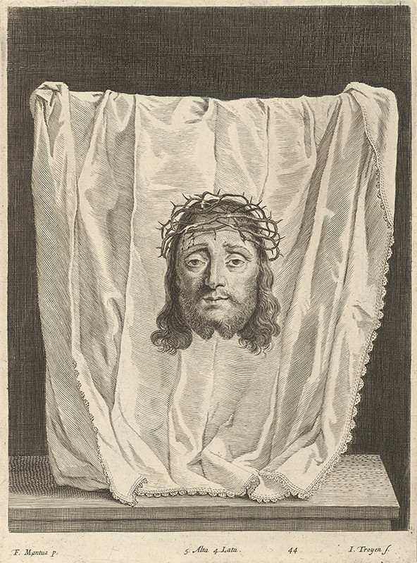 Troyen, Jan van, Teniers ml., David | Vera ikon  | Displayed motifs: Human face, Thorn crown, Man, Pillow, Clothing, Person, 