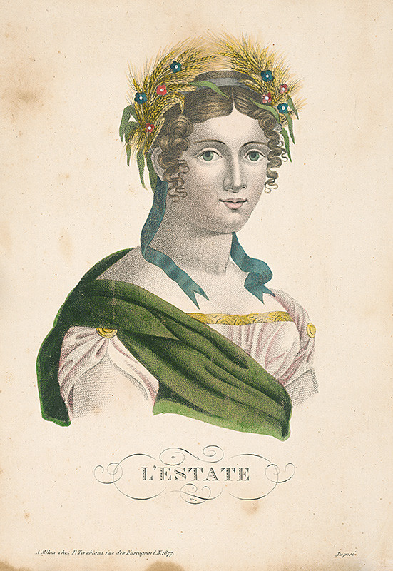 Taliansky maliar zo začiatku 19. storočia | Leto | Displayed motifs: Human face, Woman, Clothing, Fashion accessory, Halo, 