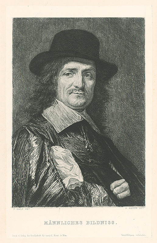 Rajon, Paul Adolf, Hals, Frans, Rajon, P. | Podobizeň muža | Displayed motifs: Man, Human face, Clothing, Hat, Fedora, Human hand, 